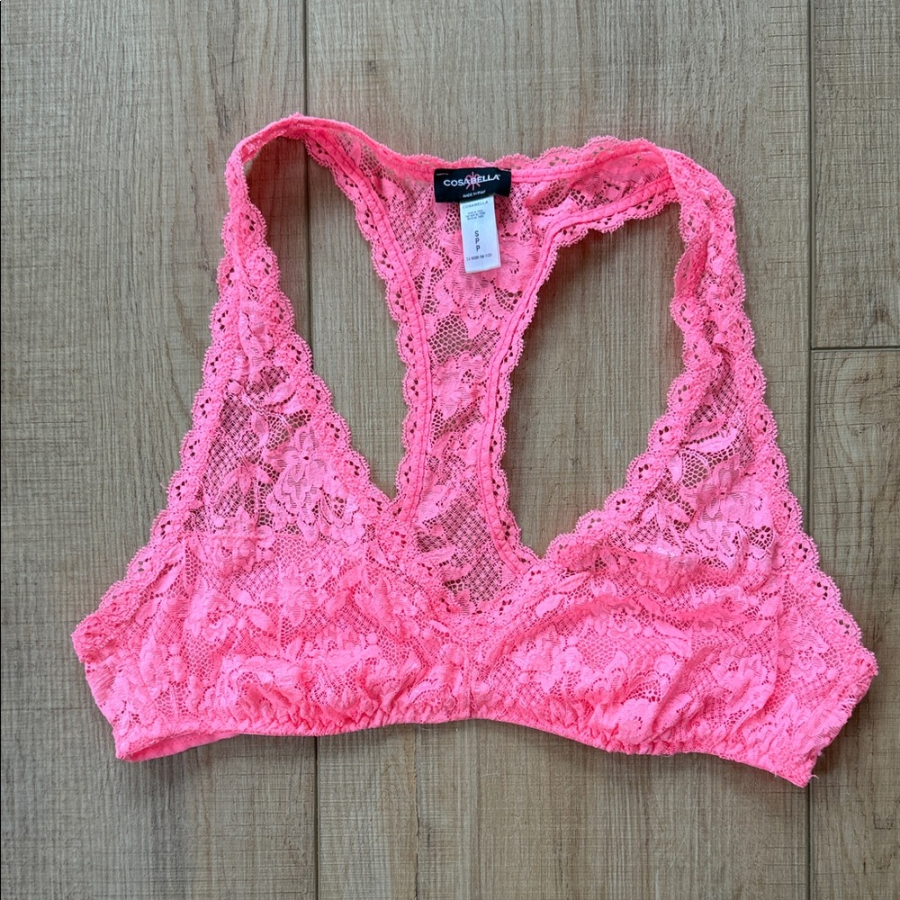 Cosabella Neon Pink Lace Racerback Bralette size small